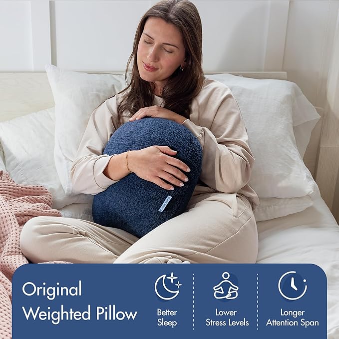 Quiet Mind Weighted Pillow for Adults 9 Lbs - Get Better Sleep - Sustainably Made and Chemical Free - Machine Washable (Medium, Blueberry)