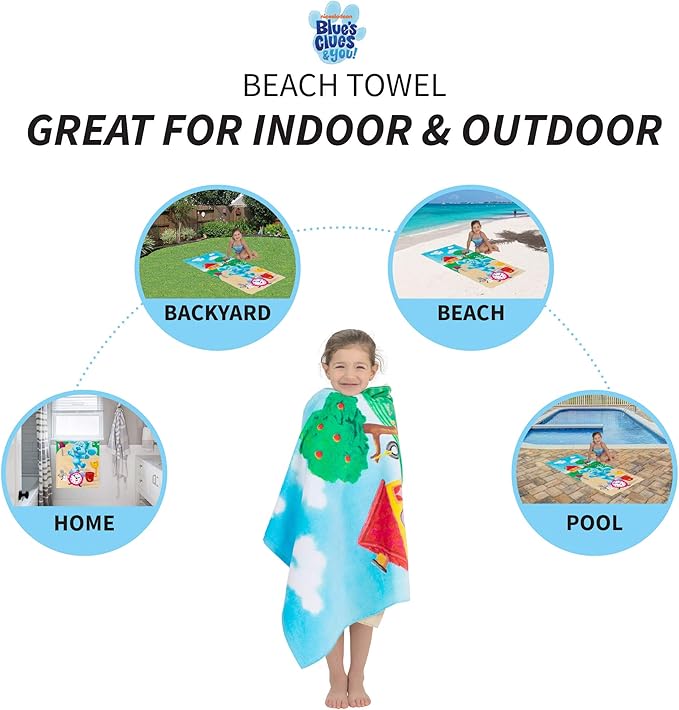 Franco Kids Super Soft Cotton Bath/Pool/Beach Towel, 58 In x 28 in, Blues Clues