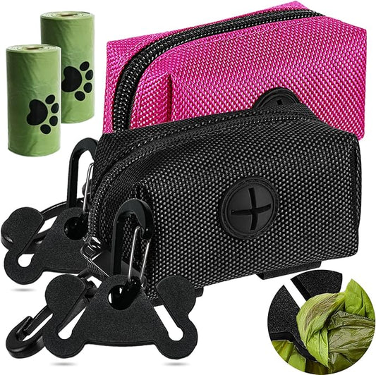 Hilihali 2Packs Dog Poop Bag Holder for Leash Attachment Dog Poop Bag Dispenser Dog Waste Bag Dispensers Dog Poop Bag Holders Fit Dog Leash Accessory With Hand Free Holder Carriers, Pink & Black