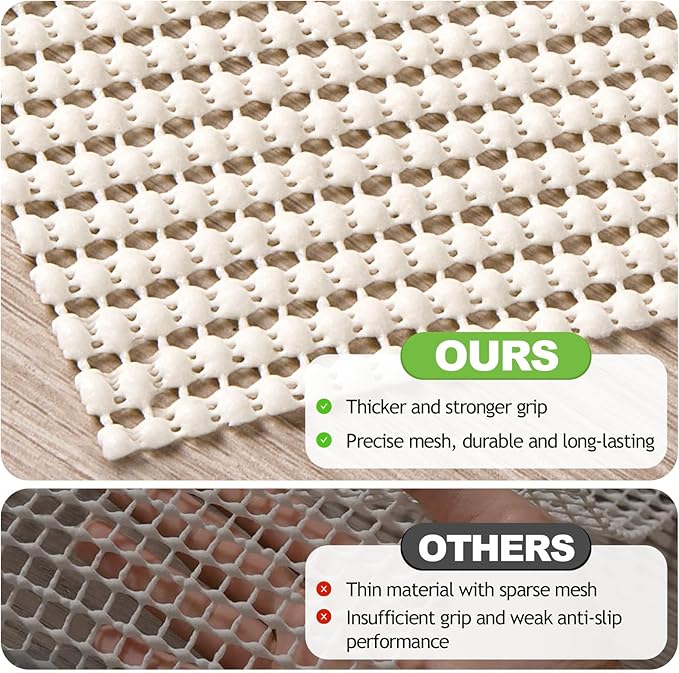 Songrey Non-Slip Rug Pad 2.5x14 FT, Extra Thick Carpet Pads for Hard Surfaces, Prevents Sliding and Secures Rugs, Provides Floor Protection with Comfort Cushioning