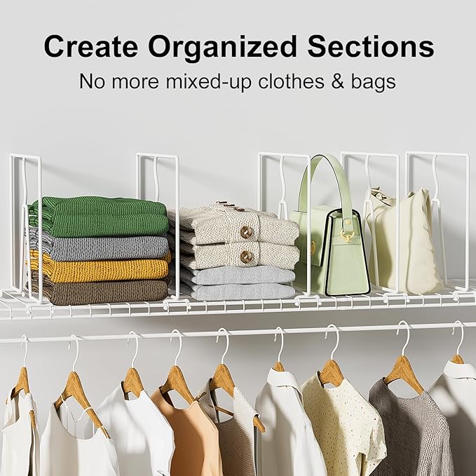 Wire Shelf Dividers for Closet: Tall 8 Pack 12-inch Deep Wire Rack Accessories - Adjustable Purse Organizer for Clothes Handbags - Metal Pantry Separators