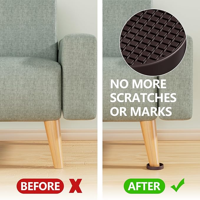 Non Slip Furniture Pads- 3"x3" Round Anti Skid Caster Cups Furniture Coasters, Anti-Sliding Grippers Floor Protectors for Furniture Bed, Couch, Chair Leg, Brown(Set of 12)