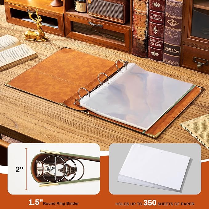 Ovesmusl Sunflower PU Leather 3 Ring Binder Fits 8.5"x11" Letter Size Paper, 1.5 Inch Round Ring Binder Holds 350 Sheets, Notepad Paper Cover Loose Leaf Organizer, Pink