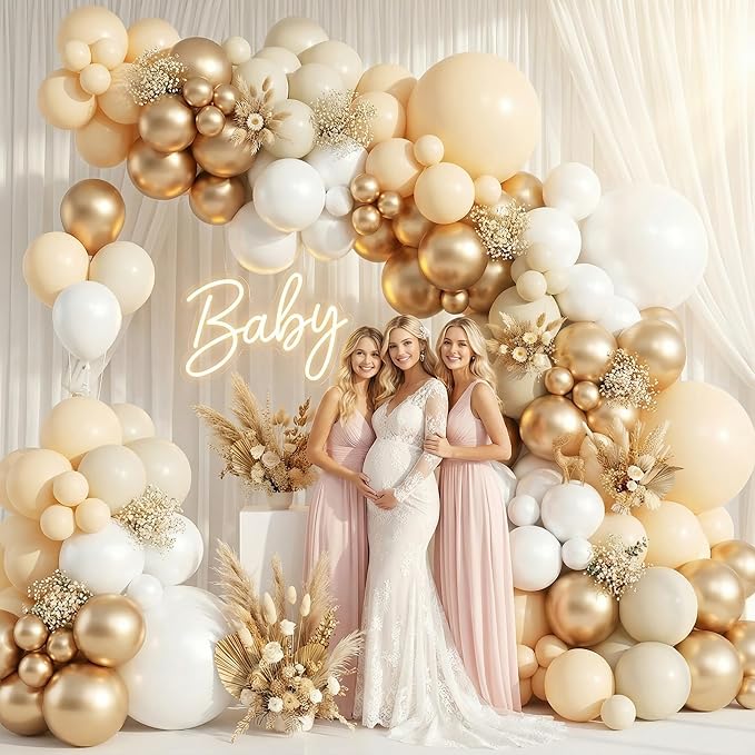 KARLURE Champagne Gold Balloon Garland Arch Kit, Pearl White Sand Nude Champagne Gold Balloons for Engagement Wedding Bridal Shower Birthday Baby Shower Anniversary Party Decorations