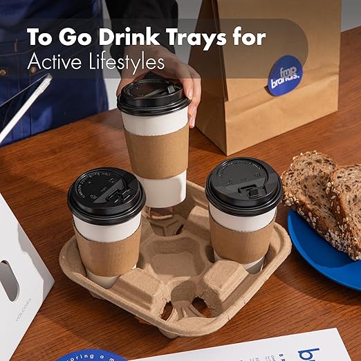 FMP Brands 4 Cup Disposable Drink Carrier Trays, 45 Pack Compostable Pulp Fiber Cup Holder for 8-32 oz Cups, Durable To Go Coffee Cup Holders for Delivery Service, Uber Eats