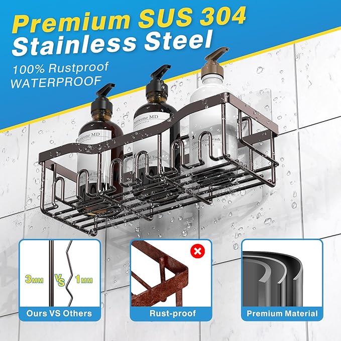 EUDELE Shower Caddy 2 Pack, Adhesive Organizer for Bathroom Storage&Home Decor&Kitchen organizers and storage, No Drilling, Large Capacity, Rustproof Stainless Steel Organizer, Decor Sets
