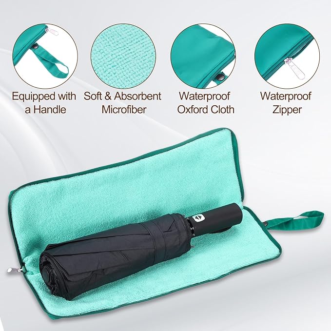 uxcell Wet Umbrellas Bag, 11 x 5 Inch Waterproof Oxford Cloth Reversible Umbrellas Sleeve Cover Portable Waterproof Case for Wet Travel Folding Umbrellas Travel Home Outdoor, Dark Green
