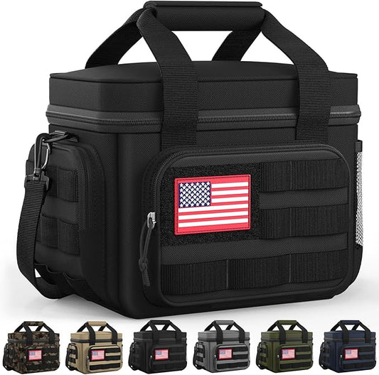 HOTOR Lunch Box for Men & Women - Insulated Lunch Bag with Multiple Pockets, Tactical Cooler Bag for Work, Hiking, Camping, Fishing, Travel, Black, 12.0" x 9.3" x 9.1"