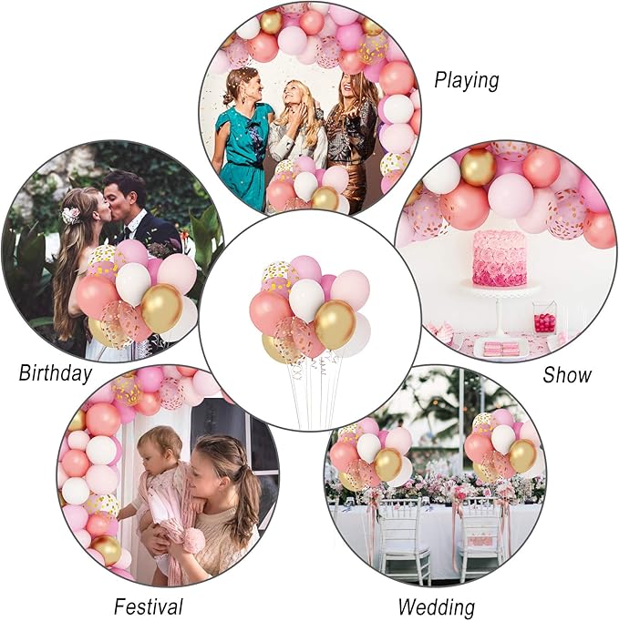 Amandir 164Pcs Rose Gold Pink Balloons Garland Arch Kit Light Pink Gold White Confetti Latex Metallic Balloons for Valentine's Day Birthday Decorations Baby Shower Wedding Graduation Party Decorations