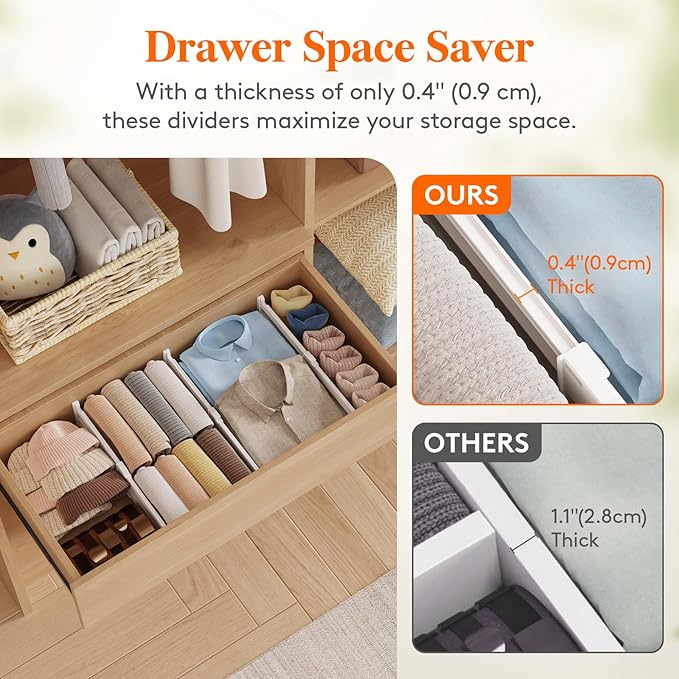 Lifewit 4" High 9 Pack Drawer Dividers, 10.5-16.5" Drawer Divider for Clothes, Adjustable Dresser Drawer Organizers, Plastic Drawers Separators for Clothes, Bedroom, Bathroom, Kitchen, Closet