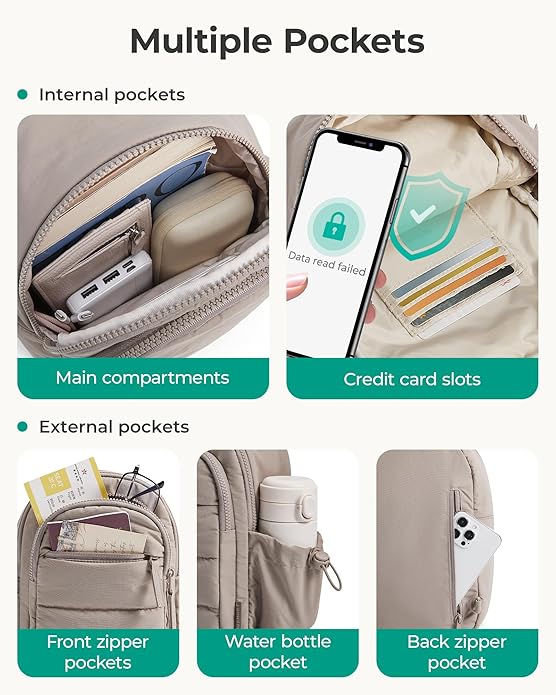BAGSMART Small Sling Bag for Women, Puffer Crossbody Bag Purses Hobo Handbag Fanny Packs for Travel Hiking