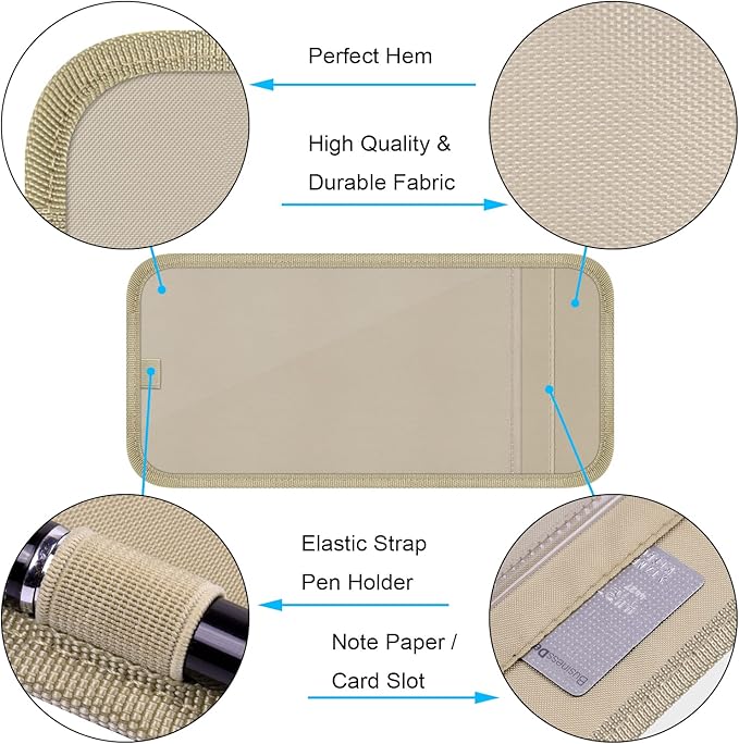 Handicap Placard Holder for Auto, Wisdompro Disabled Parking Permit Sign Protector for Car Sun Visor with Note Paper Slot, Pen Holder and Elastic Strap - Khaki