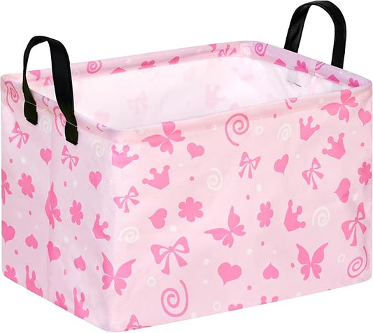 MAIZMZ Empty Gift Basket for Girls Heart Print Storage Cube for Women, Closet Shelf Waterproof Organizer Bins with Handles Nursery hamper Kids Toys Books Box Room Deco