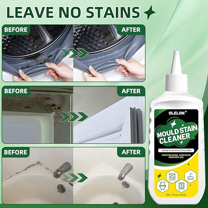 OLELON Mold Stain Remover Gel for Washing Machine Cleaner Front Loader Rubber Grout Cleaner Home Stain Removal Gel for Washer Showers Bathroom and Floor Tile - 300ML