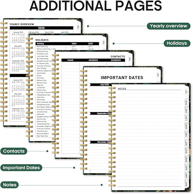 Planner 2026-2027, Academic Year Weekly and Monthly Calender Planner, from Jul 2026 - Jun 2027, Spiral Bound School Planning Book, Perfect for Teacher, Student, Women & Men, A5 (6.3" x 8.5"), Enchanted Grove