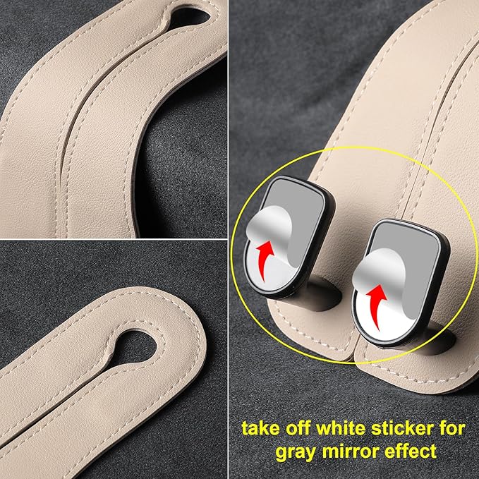 2-Pack KAFANLIN Car Headrest Hooks for Purses and Bags, Cute Leather Car Seat Back Headrest Double Hooks for Bags, Cute Pink Beige Car Accessories Headrest Back Seat Handbags Hook (Pink 2-Pack)
