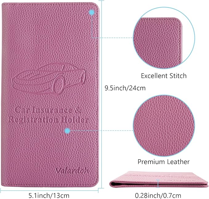 Valardoh Premium Car Registration and Insurance Card Holder, Car Document Holder for Cards, Driver License & other Essential Documents (Purple)