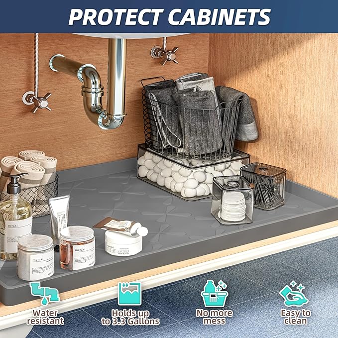SIKADEER 22" x 19" Under Sink Mat Waterproof, Silicone Mat Kitchen Drawer Shelf and Cabinet Liner, Sink Protector for Kitchen Organizers and Storage, Boot Tray Pet Food Mats