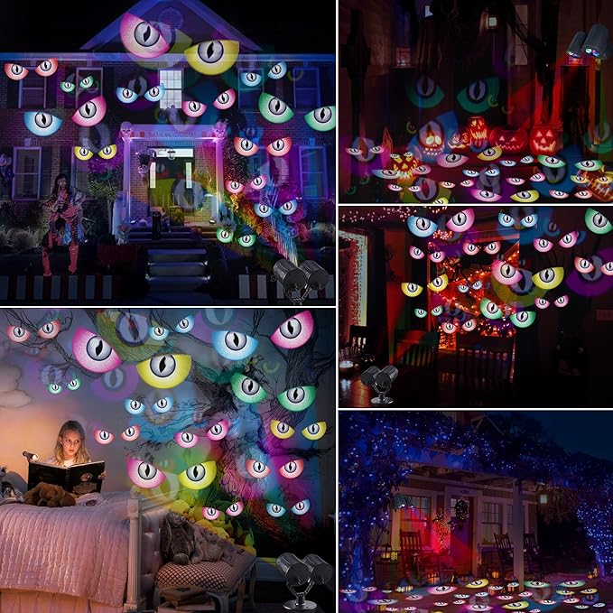 Toodour Halloween Projector Lights Outdoor, Double Head Dynamic Halloween Lights Projector with Timer, Waterproof Spooky Eye Decorations Light for Indoor Outdoor Home Window Wall Decorations