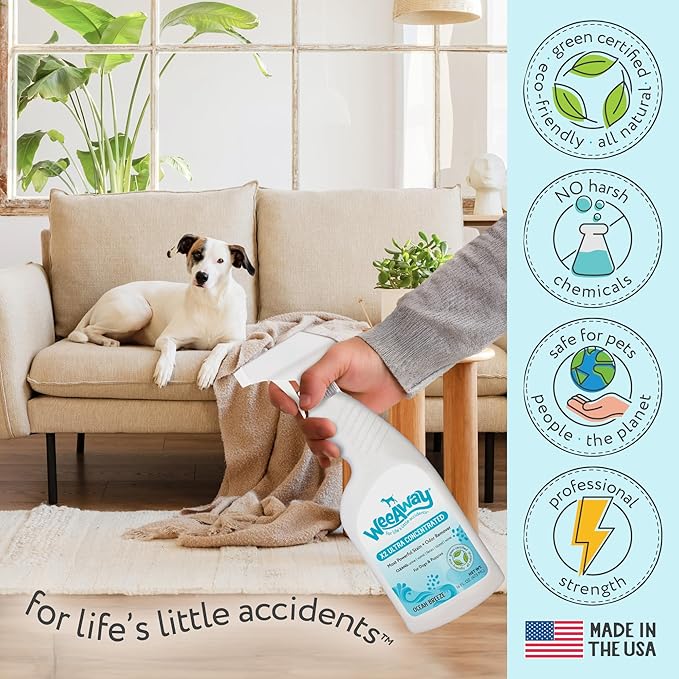 Wee Away X2 Dog Urine Stain & Odor Remover – Double Strength Enzyme Spot Cleaner for Dog Pee, Marking & Odor Removal – Carpet, Furniture & Bedding, Non-Toxic, 16oz