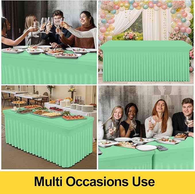Smiry Spandex Tablecloth 2 Pack, Elastic Fitted Stretch Tablecloth for 6FT Rectangle Tables, Waterproof Washable Table Cover Skirt for Wedding, Banquet & Parties (Bright Green, 72Lx30Wx30H Inch)