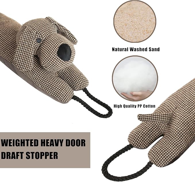 Marwood Under Door Draft Stopper Decorative Wind Stopper 36 inch for Door & Window, Weighted Animal Air Draft Stopper for Bottom of Door with Hanging Loops - Brown Dog