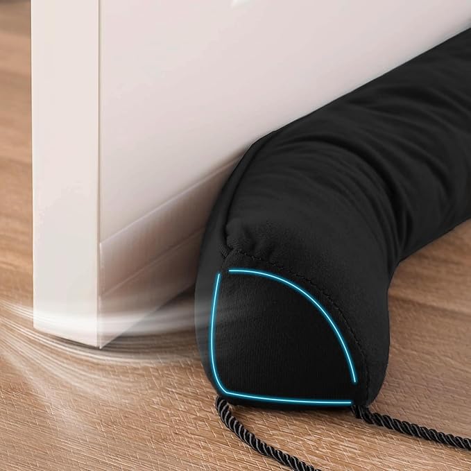 Sunolga 32" Door Draft Stopper Blocks Hot and Cold Air with Removable Washable Cover for Gaps Up to 3", All-Season Seal for Noise, Door Sweep for Bottom of Door and Window, Home Essentials, Black