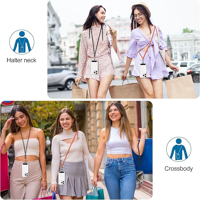 takyu Phone Lanyard, 2 Pack Adjustable CellPhone Lanyard Crossbody Neck Strap & 2 Pack Wrist Strap & Nylon Tether Tabs Compatible for iPhone Android Smartphones Orange Black