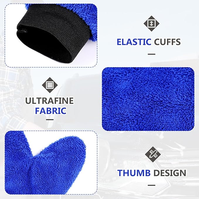 Teenyyou 6 Pcs Microfiber Dusting Mitt with Thumb, Washable Reusable Household Cleaning Mitt, Car Wash Gloves, Terry Dusting Gloves for Plant Wheel House Blinds Kitchen (Royal Blue, 9.84 x 7.87 Inch)