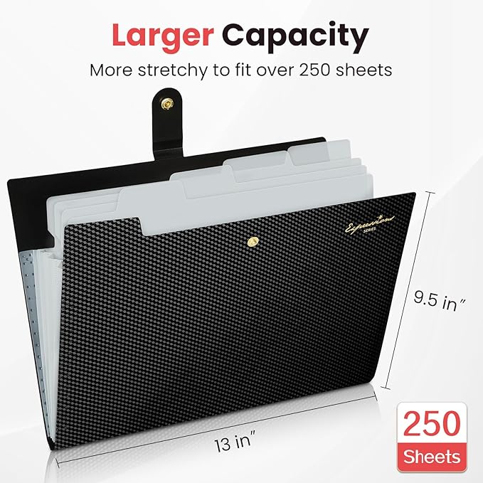 Sooez Accordion File Organizer, Letter Size Expanding File Folder with Labels, 5 Pocket Folders for Document, Portable Paper Bill Receipt Organizer for Home School Office Supplies, A4 Size, Black