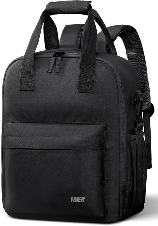 MIER Backpack Cooler 24 Cans Insulated Soft Cooler Bag with Detachable Double Decker Leakproof Lightweight Lunch Back Pack Women Men for Work Travel Picnic, Black