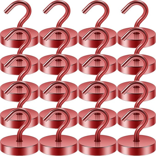 Neosmuk Magnetic Hooks, Cruise Ship Essentials, 120lb+ Heavy Duty Magnetic Hooks for Cruise Cabins, Refrigerator, Grill, Hanging, and Travel | Extra Strong Must-Haves Magnet Hook,Red,Pack of 20