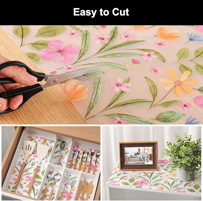 Cooyes Shelf Liner – Premium Non-Adhesive Cabinet & Drawer Liner for Kitchen – Waterproof Shelf Paper with Modern Pattern – Durable EVA Cabinet Mat – Easy to Cut （23.6" W x 236" L）