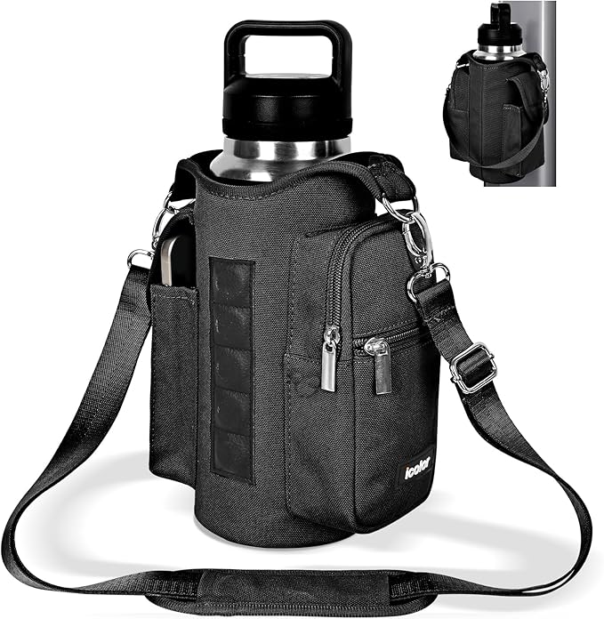 icolor Magnetic Gym Bag Water Bottle Carrier Holder with Phone Pockets & Shoulder Strap,Gym Magnetic Bag 5 Built-in Magnets Gym Accessories Organizer Sling Bottle Bag Pouch Sleeve