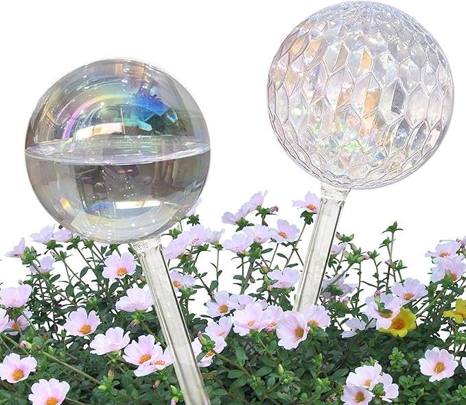 Vividaire Glass Plant Watering Globes, Water Plants While Away Slow Self Watering Planter Insert Bulbs for Outdoor Indoor Plants, Vacation Plant Watering System Devices (Iridescent Medium 2-Pack)