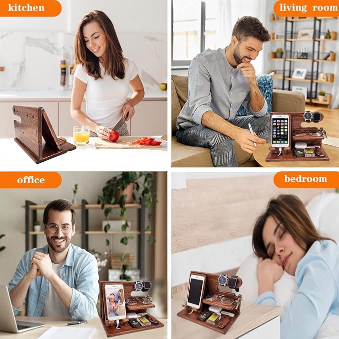 Mobile Phone Stand - Birthday Gifts for Men,Gift for Dad from Daughter from Son, Nightstand Organizer for Men - Cell Phone Stand (Brown)