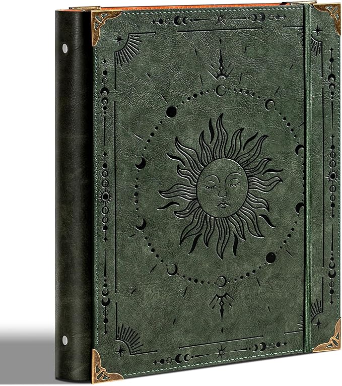 Ovesmusl PU Leather 3 Ring Binder 1 Inch Round Ring Binder Holds 200 Sheets 8.5"x11" Letter Size Paper, Wedding Family History Notebook Cover Loose Leaf Organizer, Green