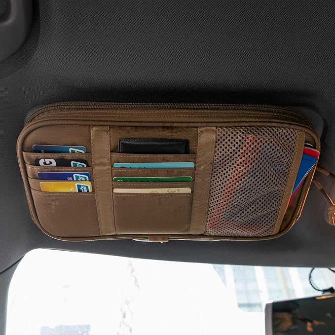 EXCELLENT ELITE SPANKER Car Sun Visor Organizer Auto Interior Accessories Visor Storage Pouch Holder for Car, SUV, Truck with Multi-Pocket (Coyote Brown)