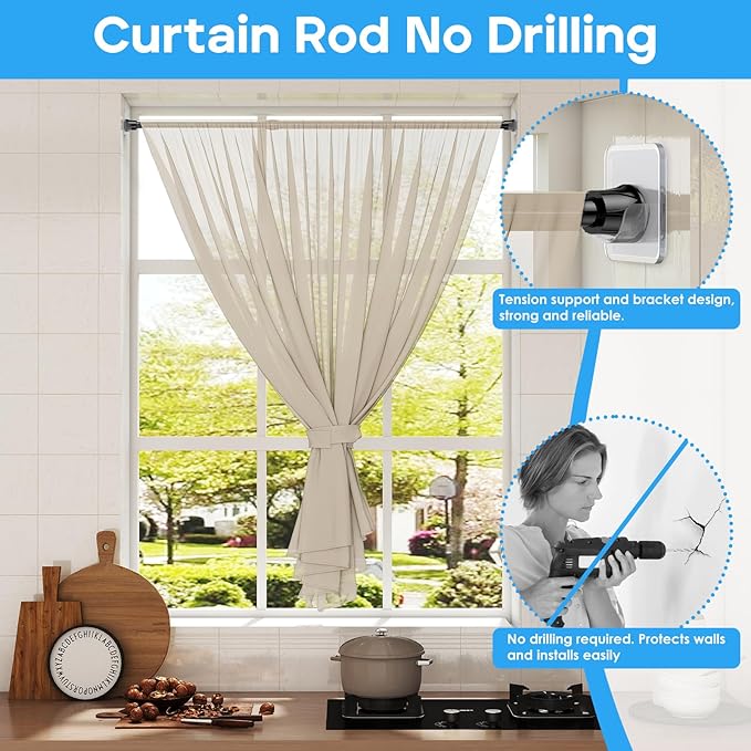 2pack Tension Curtain Rod 27 to 38 Inch, Black Spring Tension Rods Curtain Rods Adjustable Spring Rod Extendable Tension Rod for Kitchen