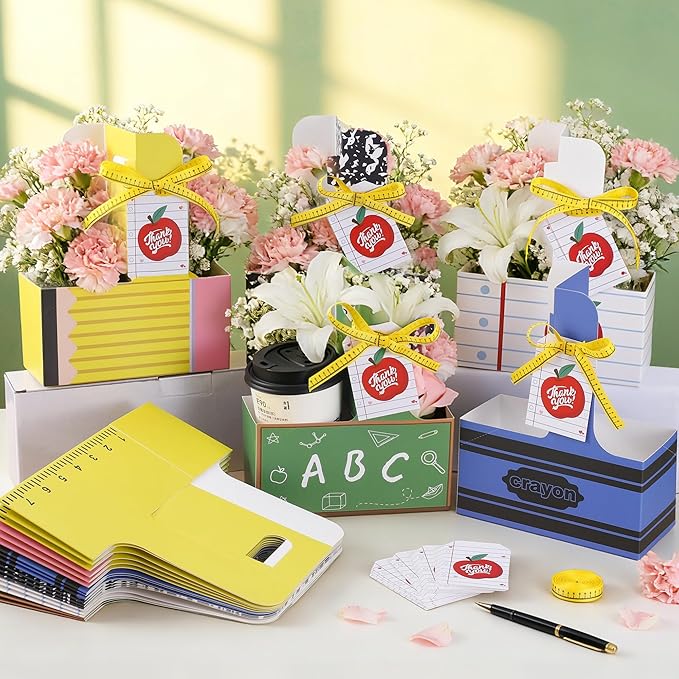24 Pcs Teacher Appreciation Gifts in Bulk 2 Cup Drink Carrier with Tag Handle Teacher Gifts Cup Carriers Disposable Cardboard Back to School Gifts Cup Holders for Graduation Retirement Favors