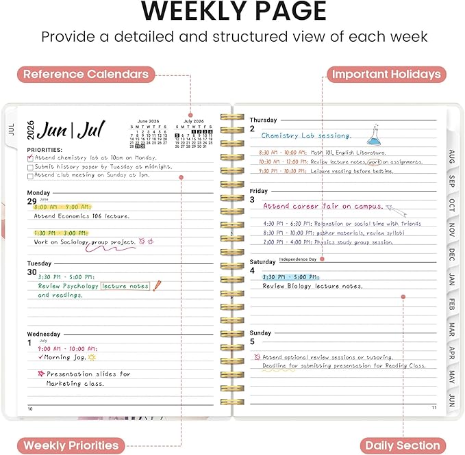 Planner 2026-2027, Academic Monthly and Weekly Calendar Planner for Women, July 2026 - June 2027, Hardcover Pretty Agenda Planner Book with Tabs, Spiral Daily Organizer for School Office Home Supplies, 8.5" x 11" - Painted Bloom