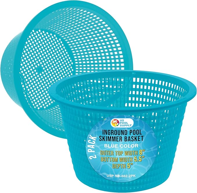 U.S. Pool Supply Swimming Pool Teal Blue Plastic Skimmer Replacement Basket (Set of 2) - Skimmer Basket for Inground Pool, Skim Filter Remove Leaves Debris - 8" Top, 5.5" Bottom, 5" Deep, Not Weighted