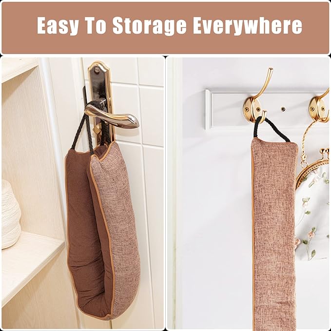 Marwood Under Door Draft Stopper 48 inch Wind Stopper for Door & Window, Weighted French Air Draft Stopper Front Door Snake Noise Blocker for Bottom of Door with Hanging Loops - Brown