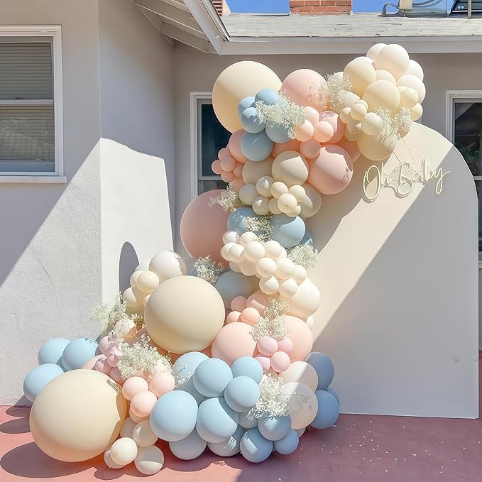 Gender Reveal Balloon Arch Kit 115Pcs Dusty Blue Blush Balloons Garland Boho Retro Peach Cream Orange Ivory White Sand Birthday Party Balloons for Boys or Girls Baptism Baby Bridal Shower Decorations