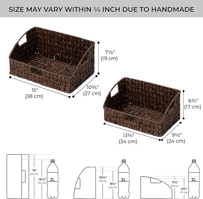 GRANNY SAYS Wicker Storage Basket for Shelves, Wicker Basket with Handles, Trapezoid Woven Baskets for Storage, Decorative Baskets for Home Decor, Brown, 2 Pack