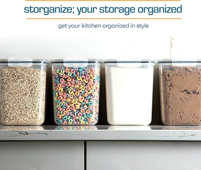 Flour Sugar Storage Containers (5.3L/4pk) Great Rice Canister Sets For The Kitchen Pantry, Large Food Storage Containers With Lids Airtight