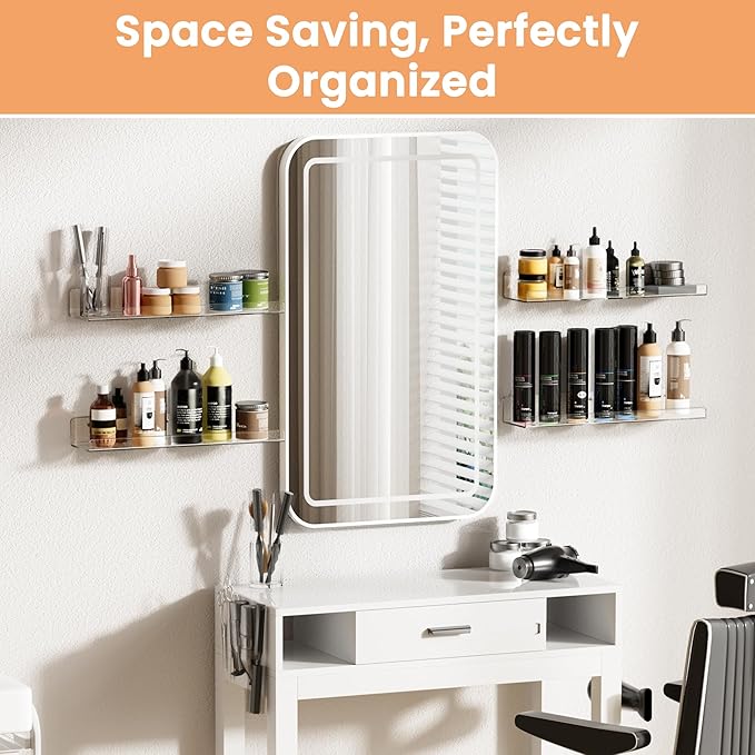 upsimples Acrylic Shelves for Bathroom Storage, 15" Floating Shelves Wall Organizer for Perfume, Makeup, Skincare, Kids Bookshelf for Bedroom, Nursery, Living Room Decor, Clear, 4 Pack