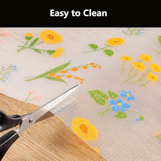 INNOLITES Shelf Liners for Kitchen Cabinets Non-Adhesive Drawer Liner with Floral, Waterproof Durable Easy to Clean, for Refrigerator, Shelves (Colorful Floral, 23.6" x 360")