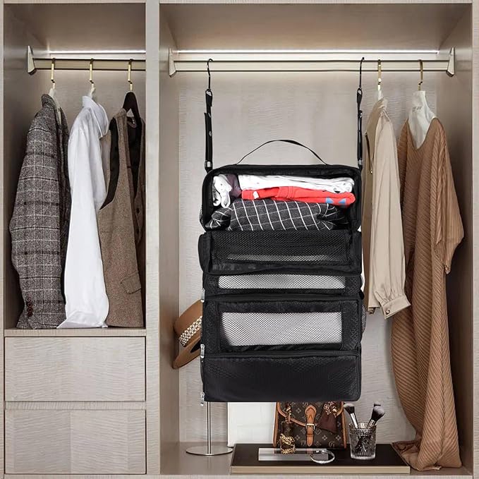 Suitcase Organizer, Travel Luggage Organizer Portable Hanging Travel Shelves Collapsible Hanging Packing Cubes for Carry-on Suitcase