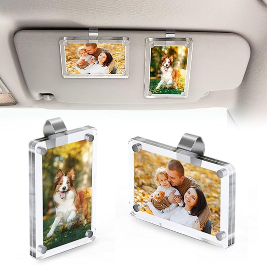 2Pcs Car Picture Holder for Sun Visor – Magnetic 2.4"x3.5" Car Visor Photo Clip, Horizontal & Vertical Photo Display, Wallet-Size Clear Acrylic Car Picture Frame Automotive Accessories for Polaroid Go and Instax Mini,Gifts for Valentine's Day
